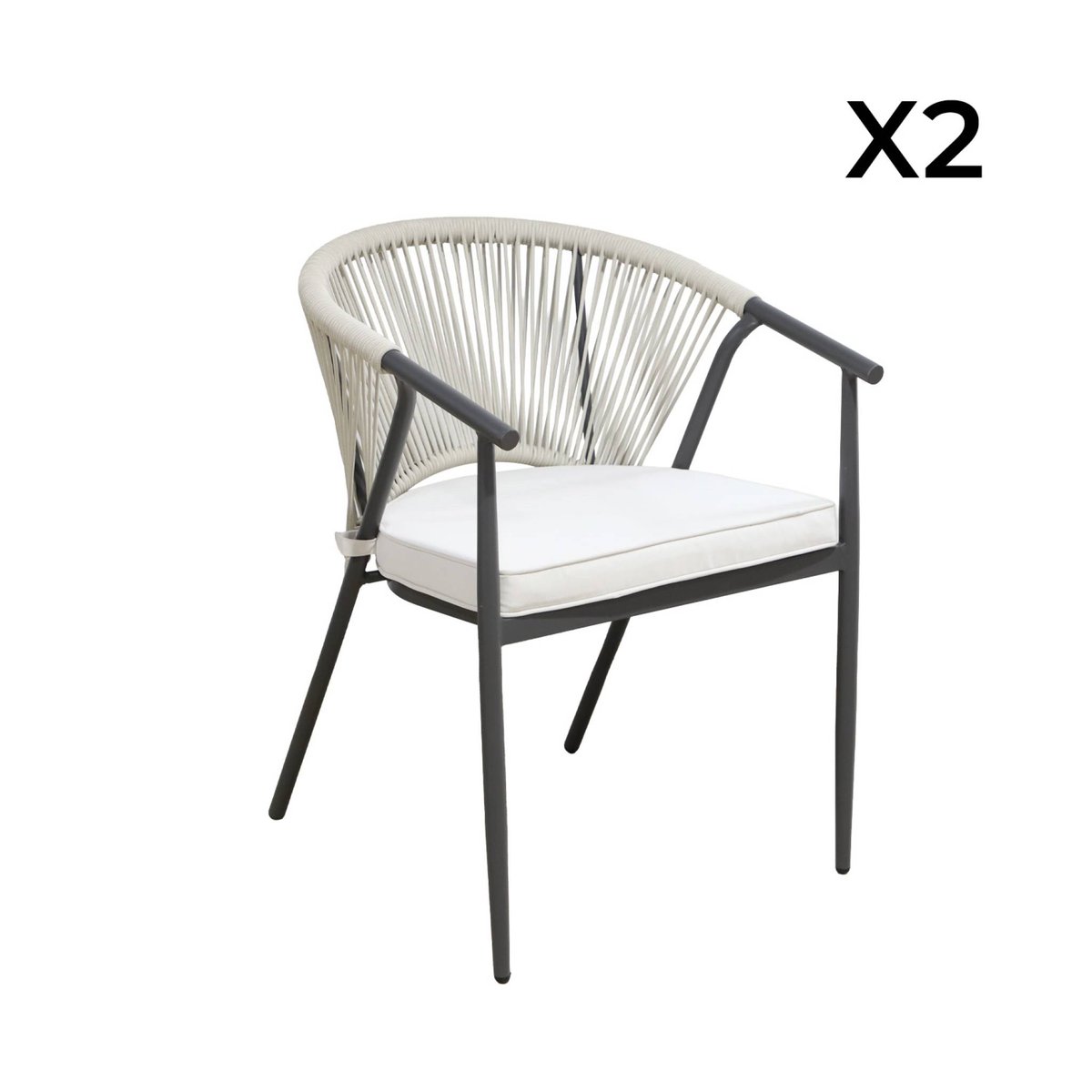 Fauteuil de jardin empilable acier et cordes (lot de 2) LIORA beige, SWEEEK