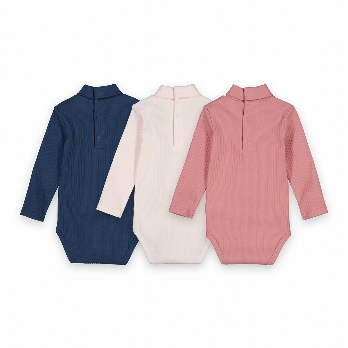 Set van 3 rompertjes met rolkraag en lange mouwen gemengd, LA REDOUTE COLLECTIONS