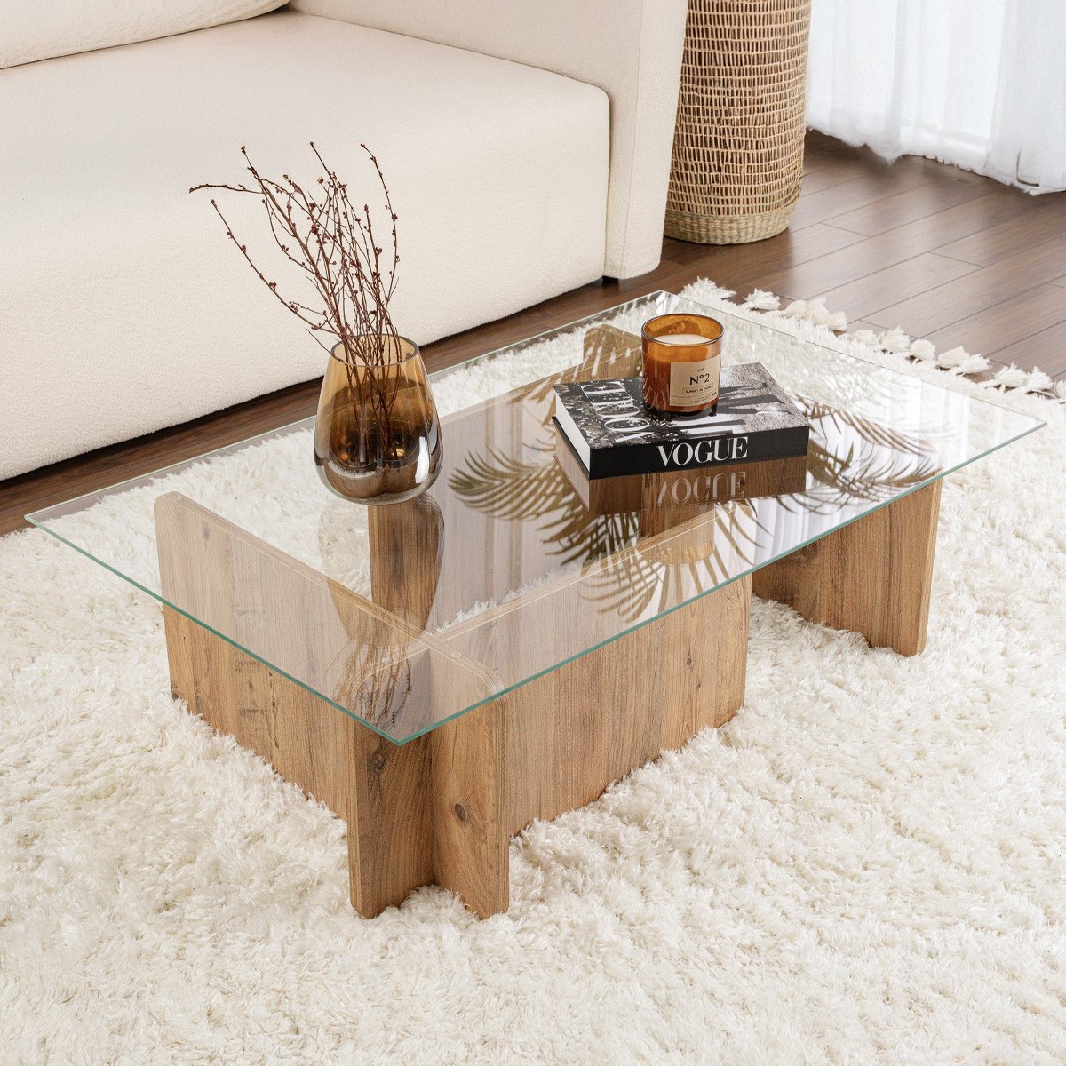 Table basse rectangulaire en verre - NAELIS bois, HOMIFAB