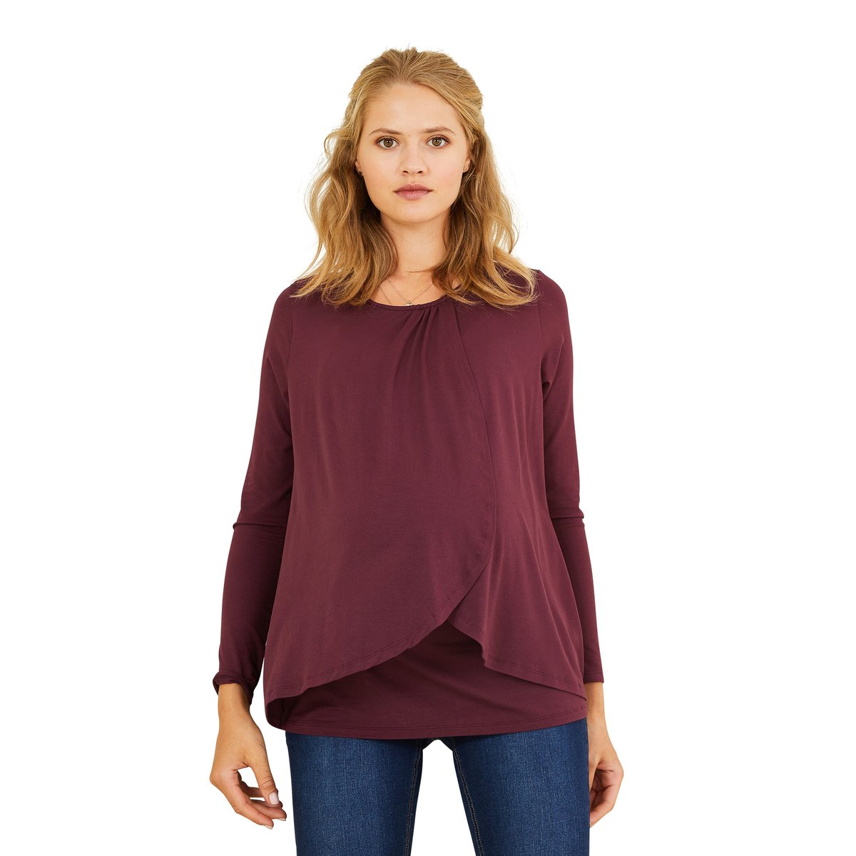 T-shirt grossesse et allaitement pans croisés aubergine, VERTBAUDET