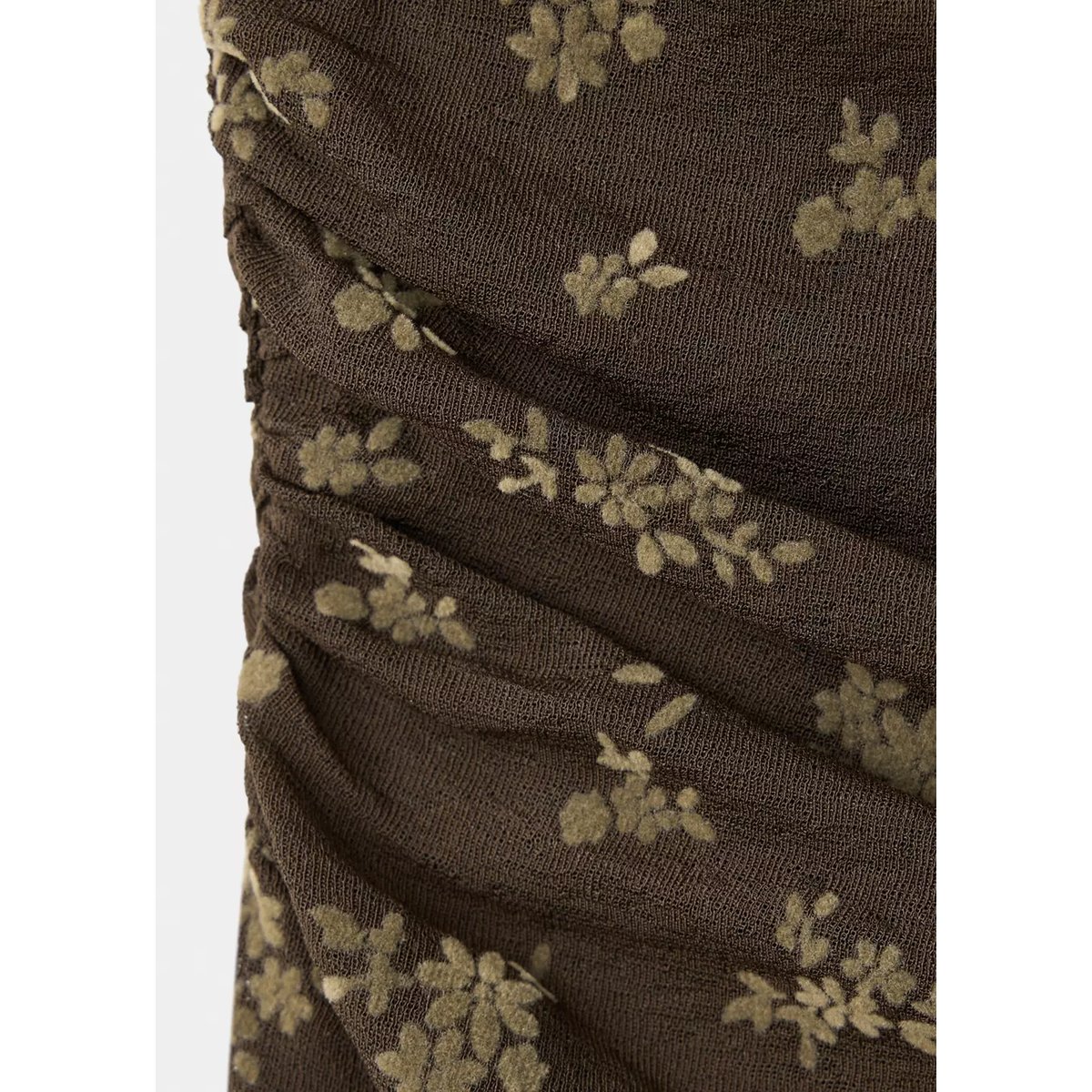 Robe en velours dévoré froncée marron, MANGO