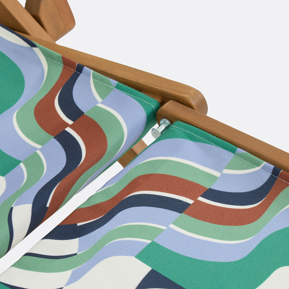 Chaise longue en acacia massif, tissu avec motif graphique, SONGE VERT vert/bleu, MAPOÉSIE X LA REDOUTE INTÉRIEURS