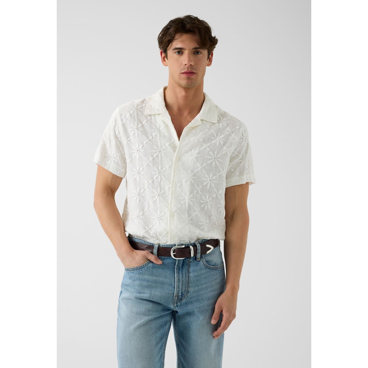 Chemise En Mélange De Lin blanc, GUESS