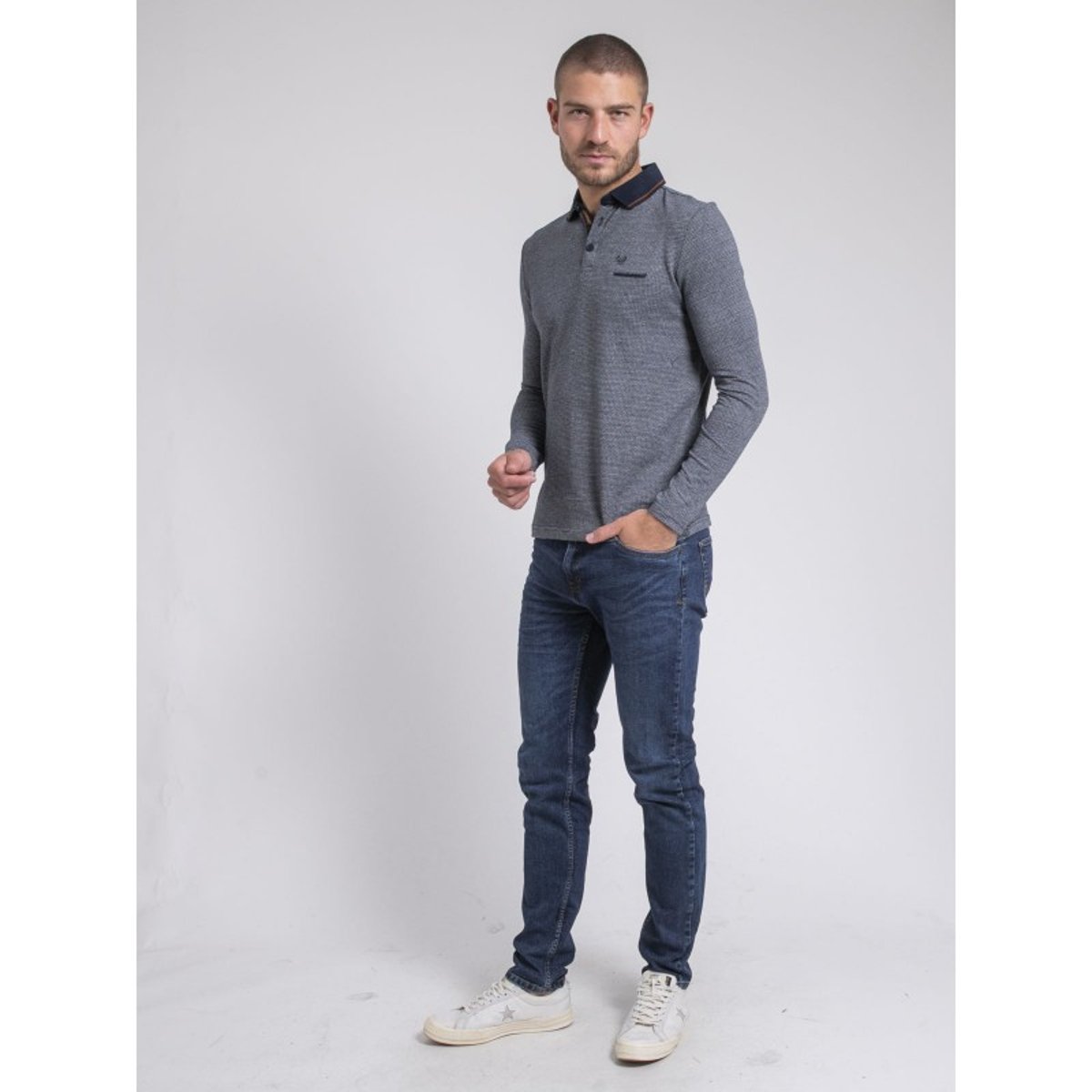 Polo Manches Longues Pur Coton Pivalmox bleu marine, RITCHIE