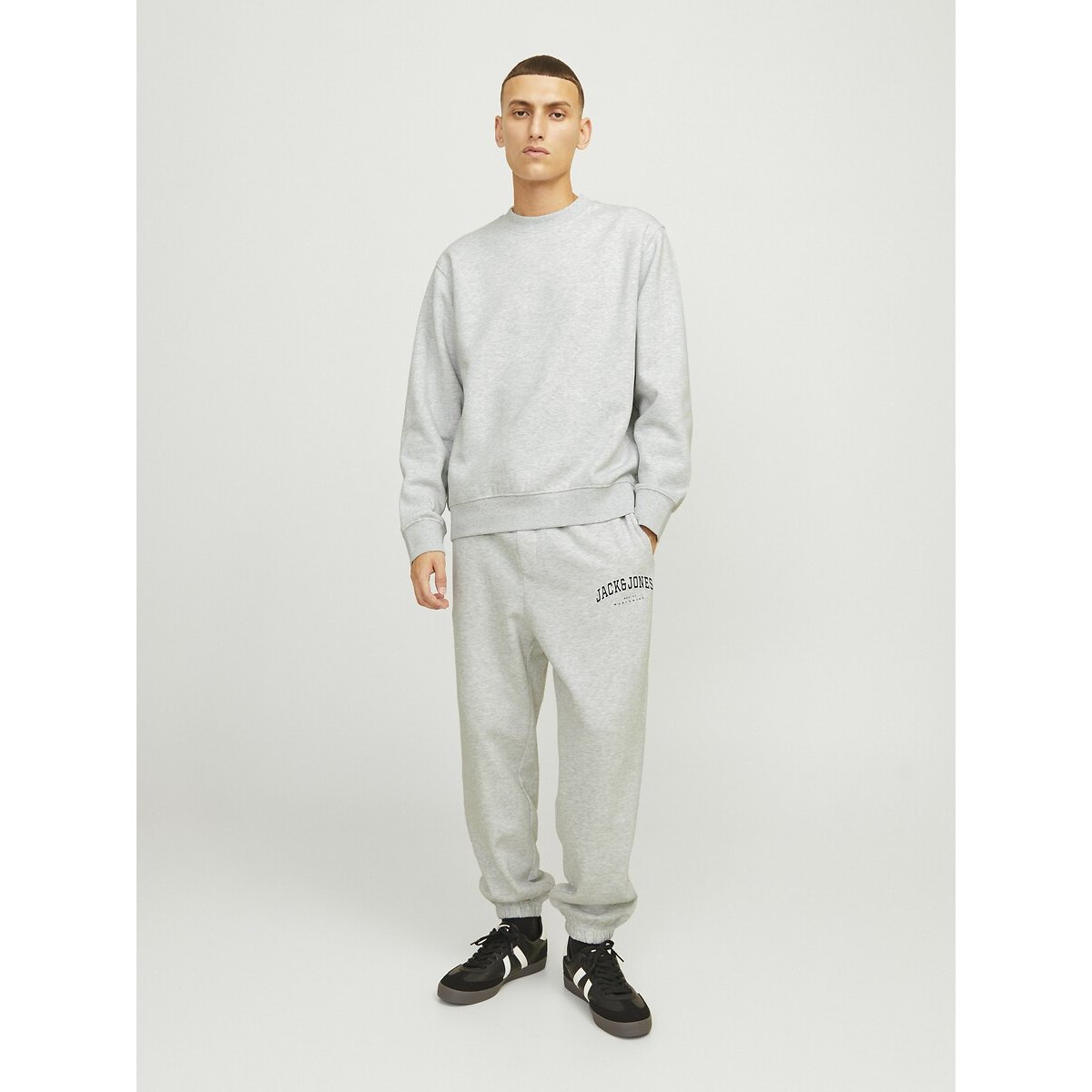 Sweat col rond ample gris clair chiné, JACK & JONES