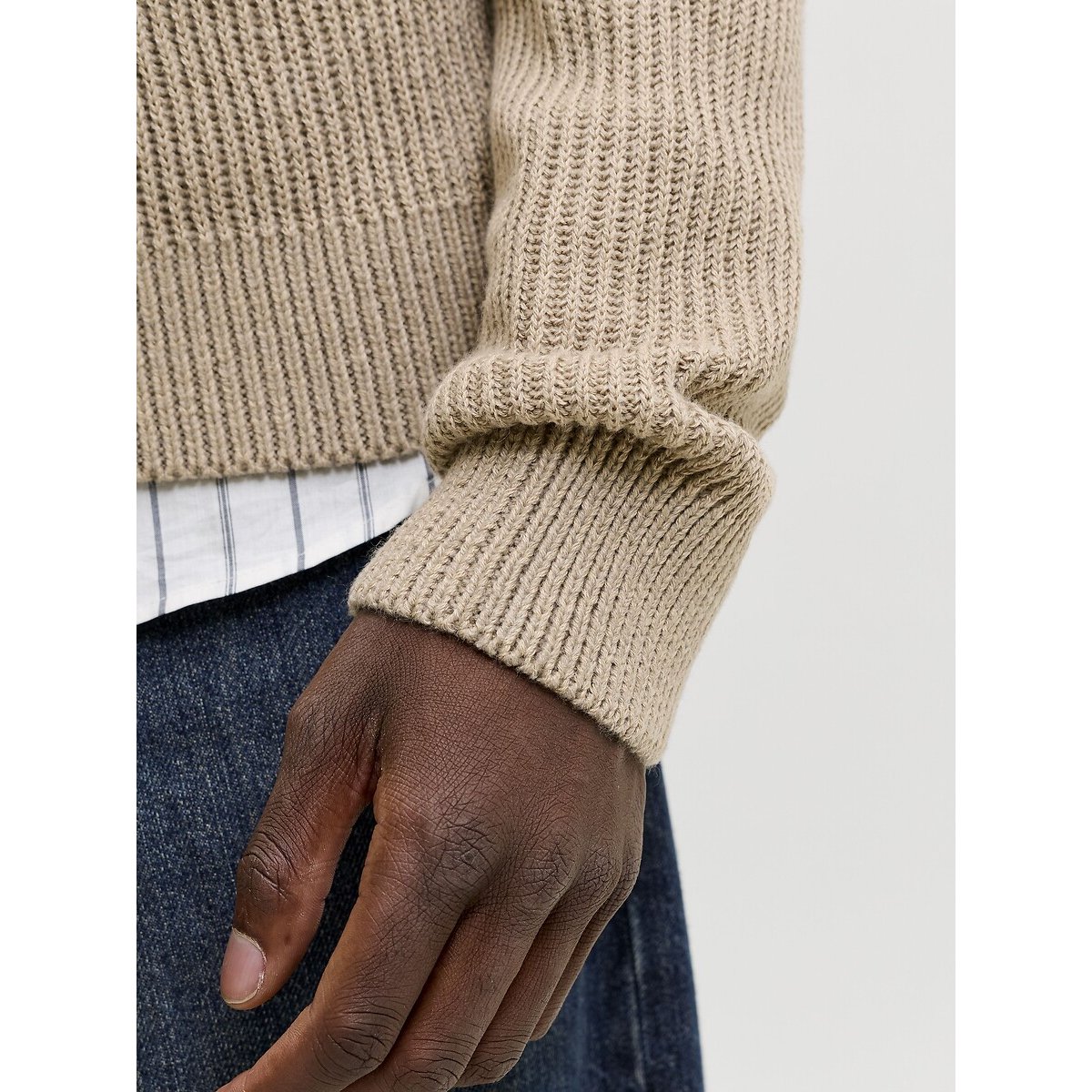 Jersey con cuello alto y media cremallera beige              , JACK & JONES