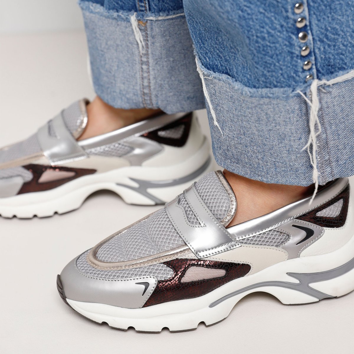 Mocassins VESPER LANA bordeaux,argent,multicolore,métallique,gris, VIA VAI