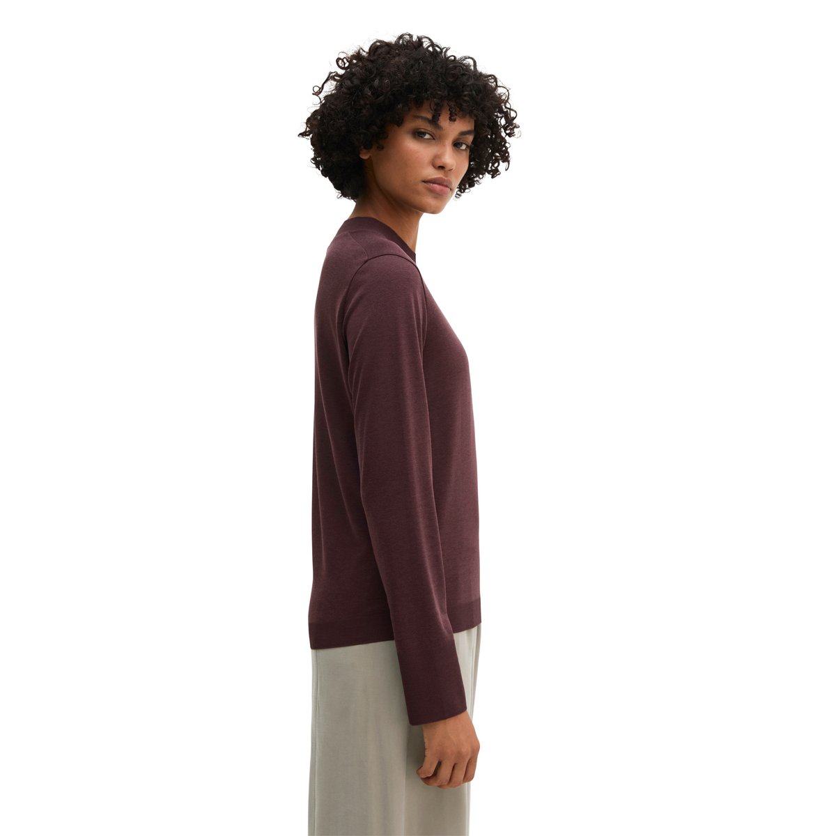 T-shirt long de luxe relaxed en mélange de TENCEL™ Lyocell et de coton rouge, MARC O'POLO
