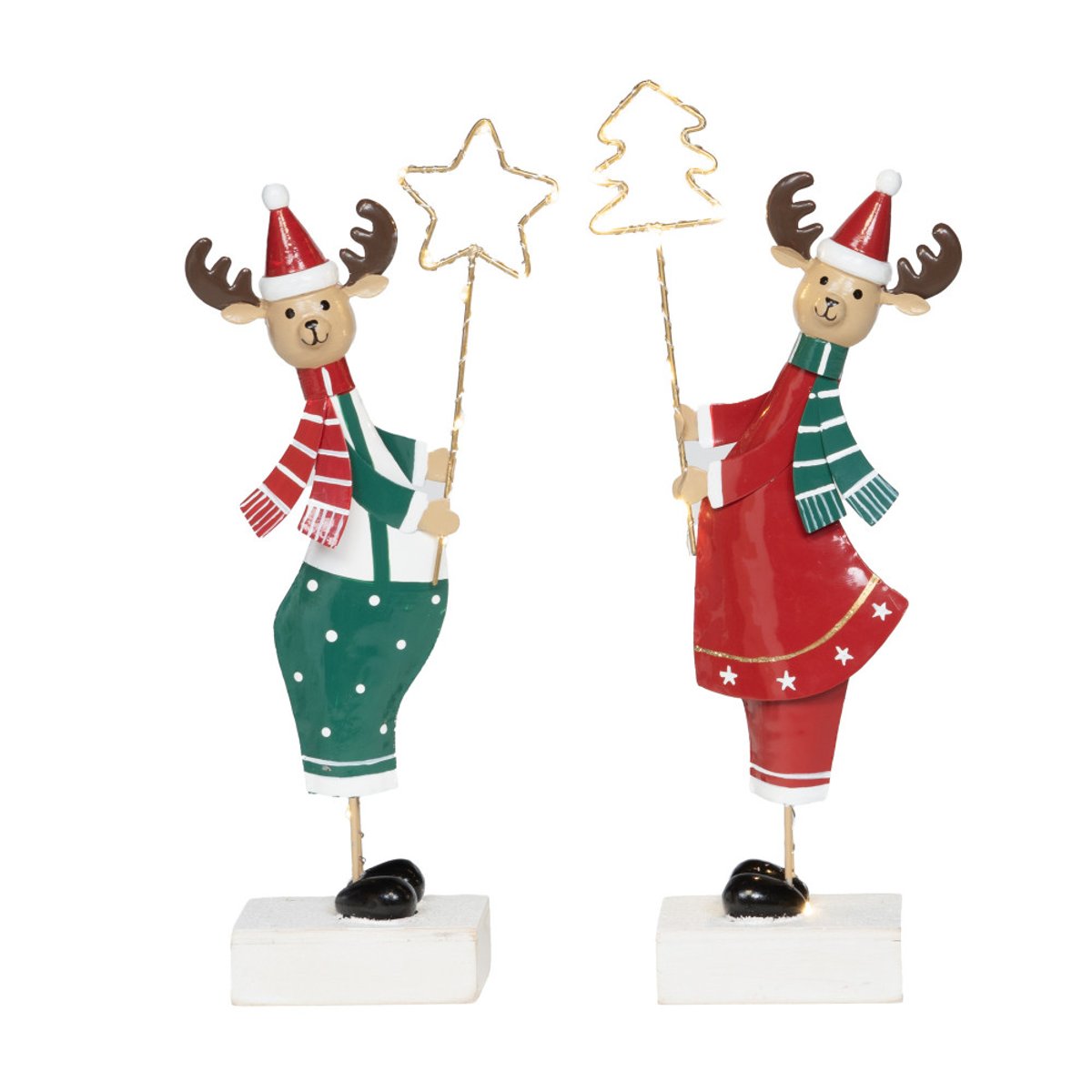 Set de 2 rennes de Noël à poser en métal et leds rouge, AMADEUS