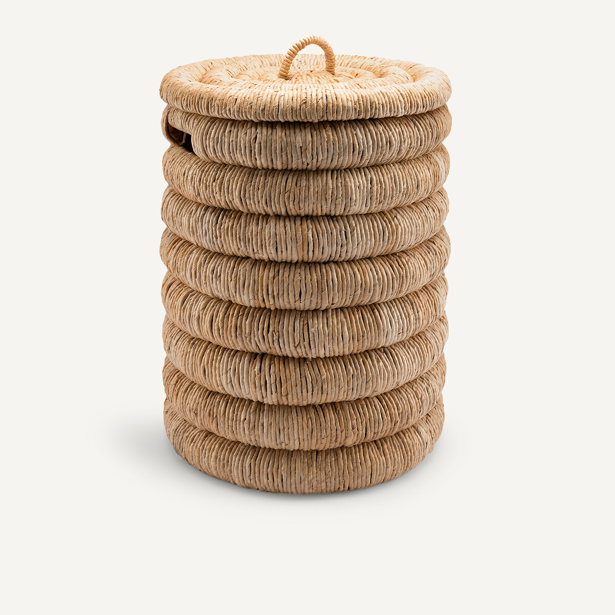 Cesta redonda con tapa de plátano tejido, Marilo natural, AM.PM