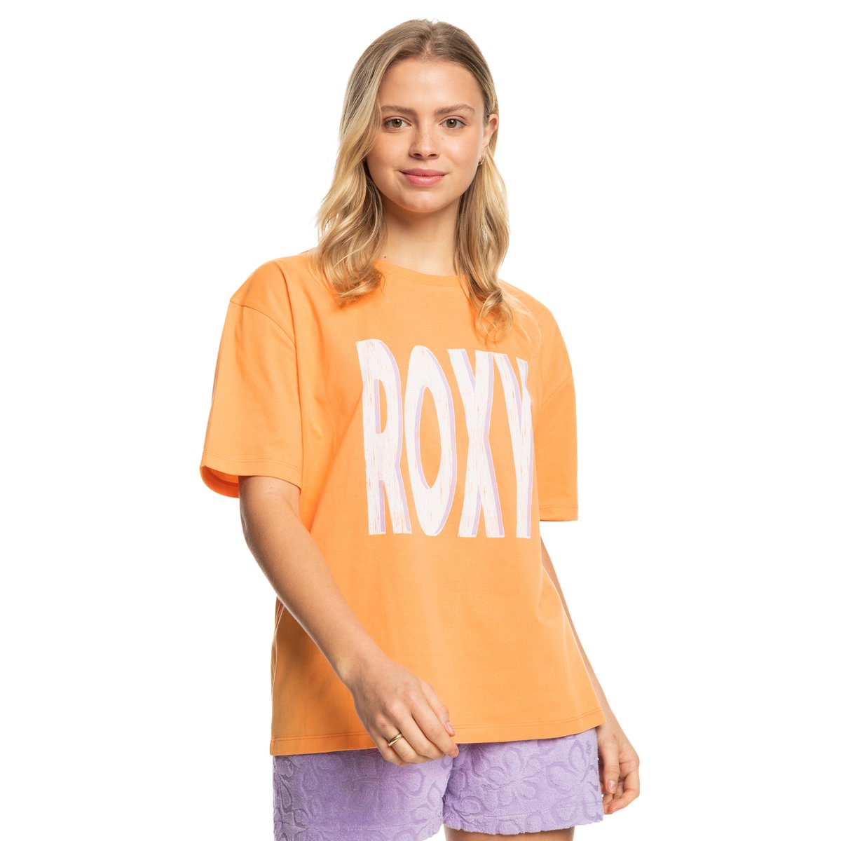 T-Shirt, manches courtes, col rond, Rayures, marinière. orange mock orange, ROXY