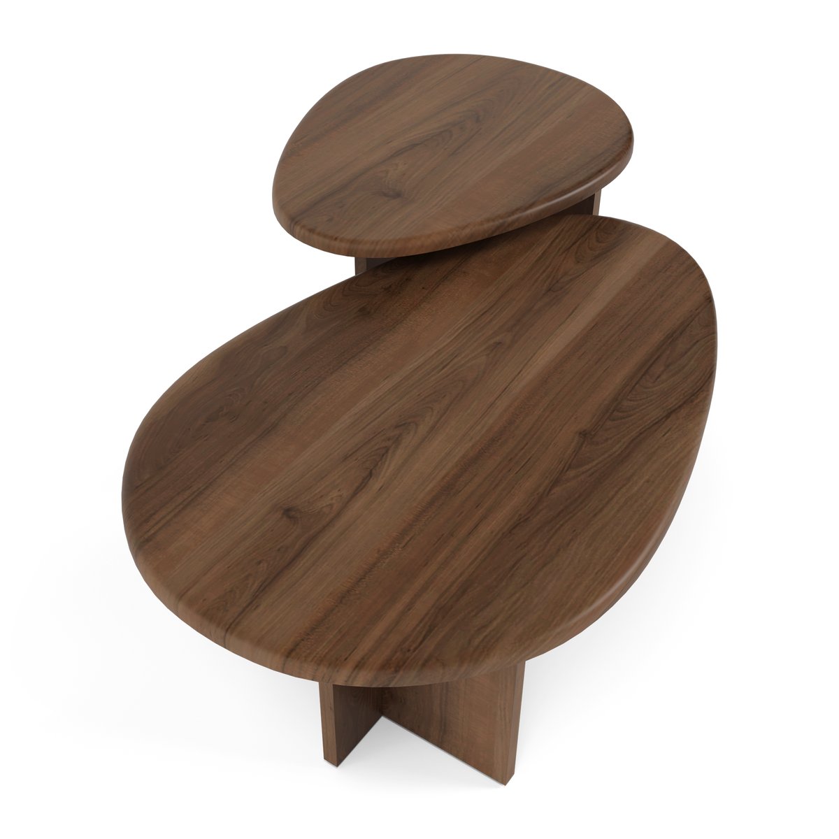 Lot de 2 tables basses gigognes en bois contreplaqué CEDRA noyer, SIA HOME