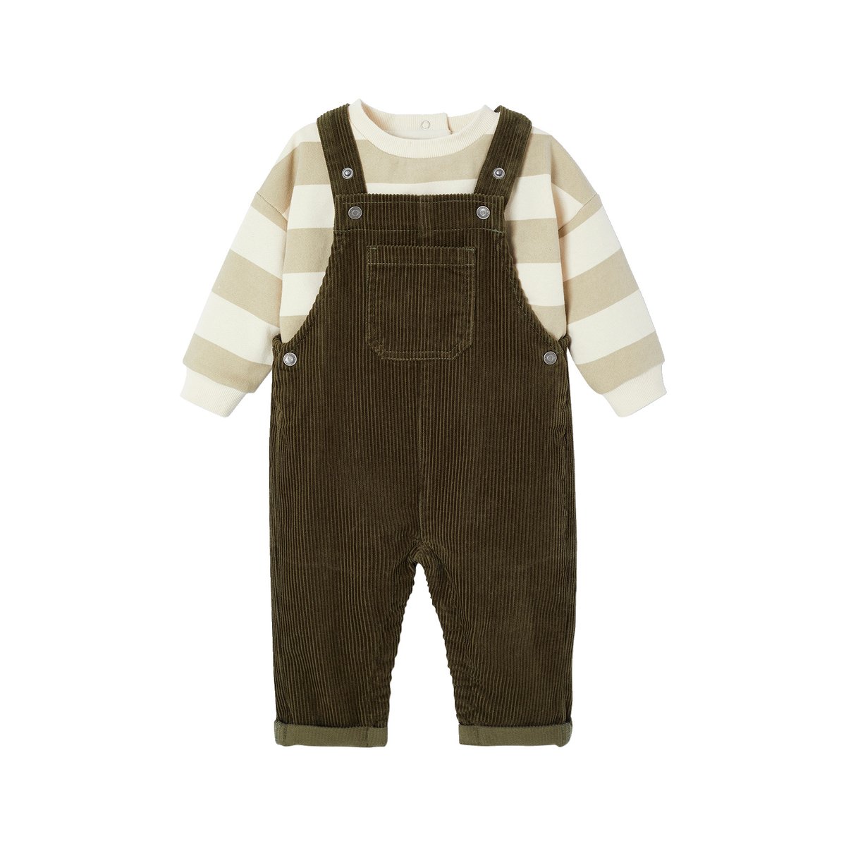 Ensemble bébé sweat-shirt + salopette kaki, VERTBAUDET