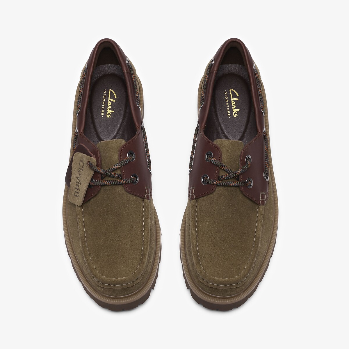Chaussures bateau en cuir suédé Cleyhill Boat olive, CLARKS