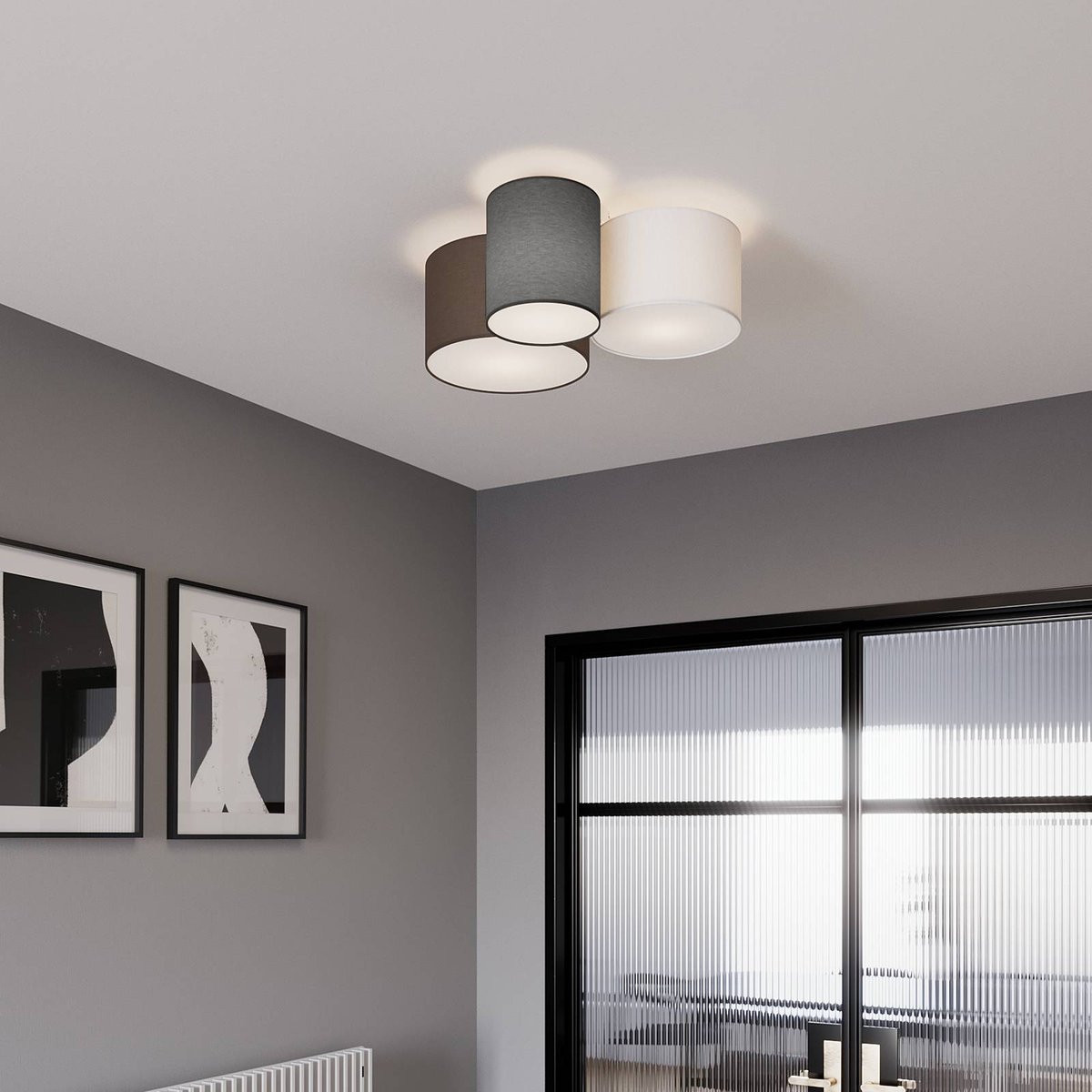 Plafonnier en textile moderne, Laurenz gris, blanc, marron, LINDBY