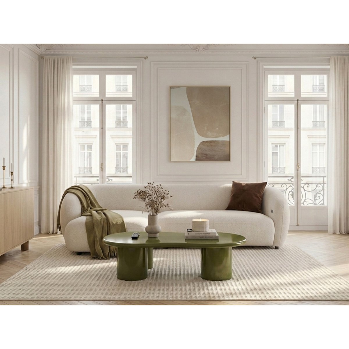 Canapé d'angle convertible 4 places en tissu lisse, HALO beige, BOBOCHIC