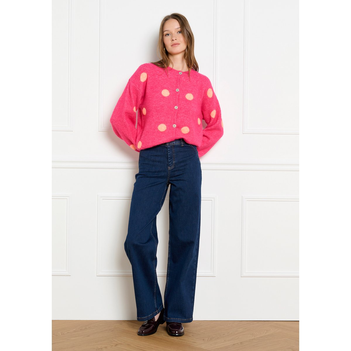 Cardigan à pois rose bubblegum, LOLALIZA