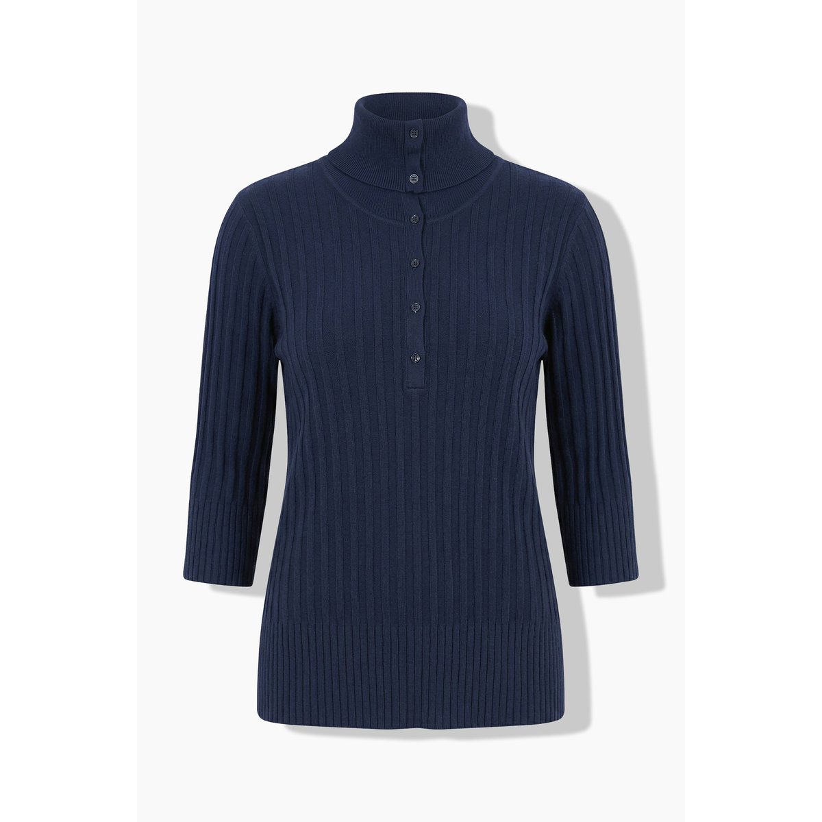 Pull col roulé en coton bio, manches 3/4 marine, ULLA POPKEN