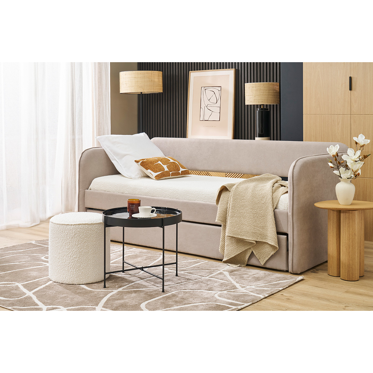 Tapis rectangulaire taupe à motifs line art 160 x 230 cm APOLLINE taupe, MILIBOO