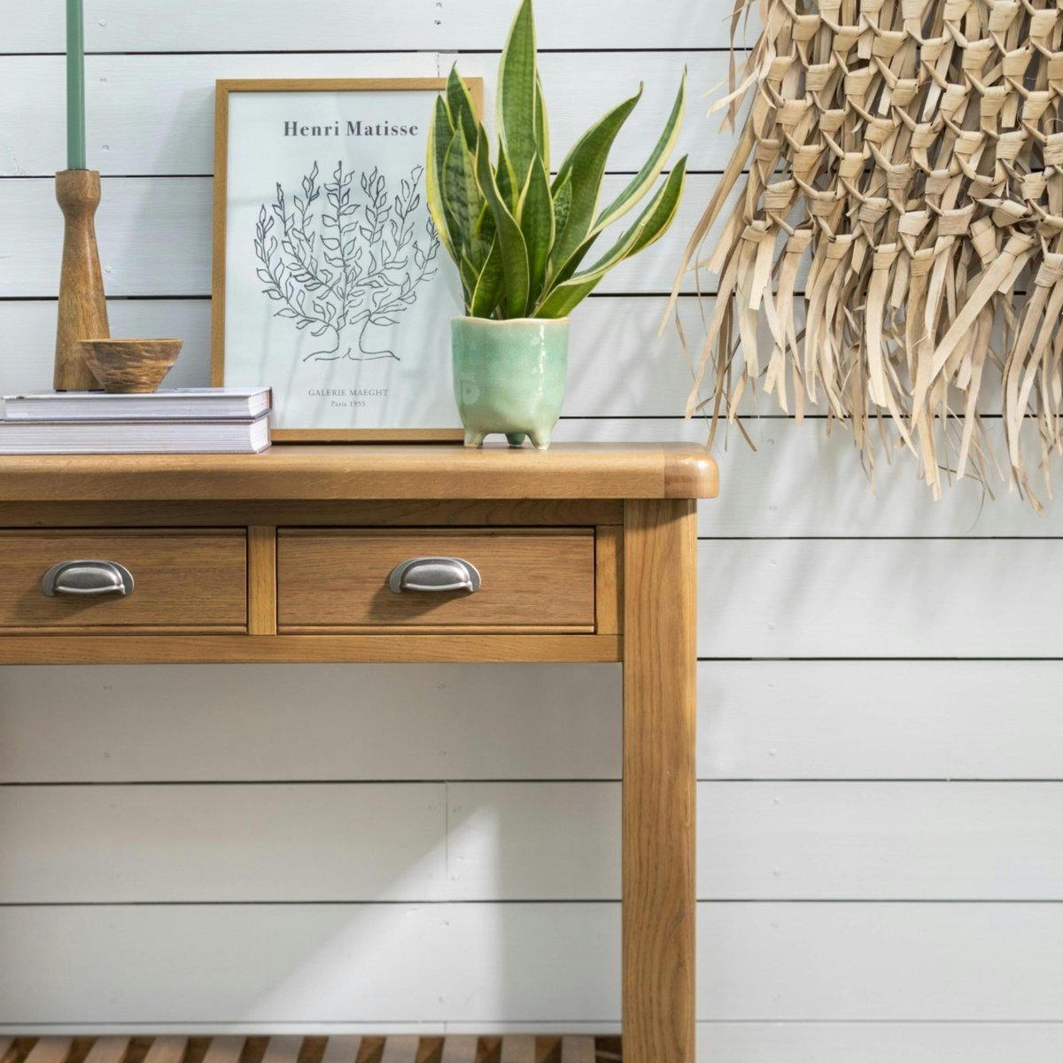 Console d'entrée 2 tiroirs en bois de chêne VALMONT bois naturel, PIER IMPORT