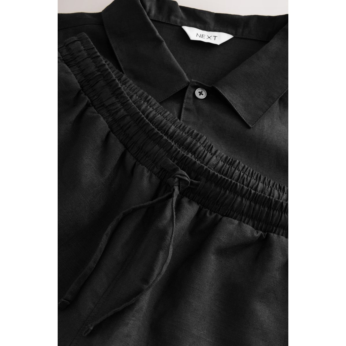 Pyjama short en mélange de coton et lin noir, NEXT