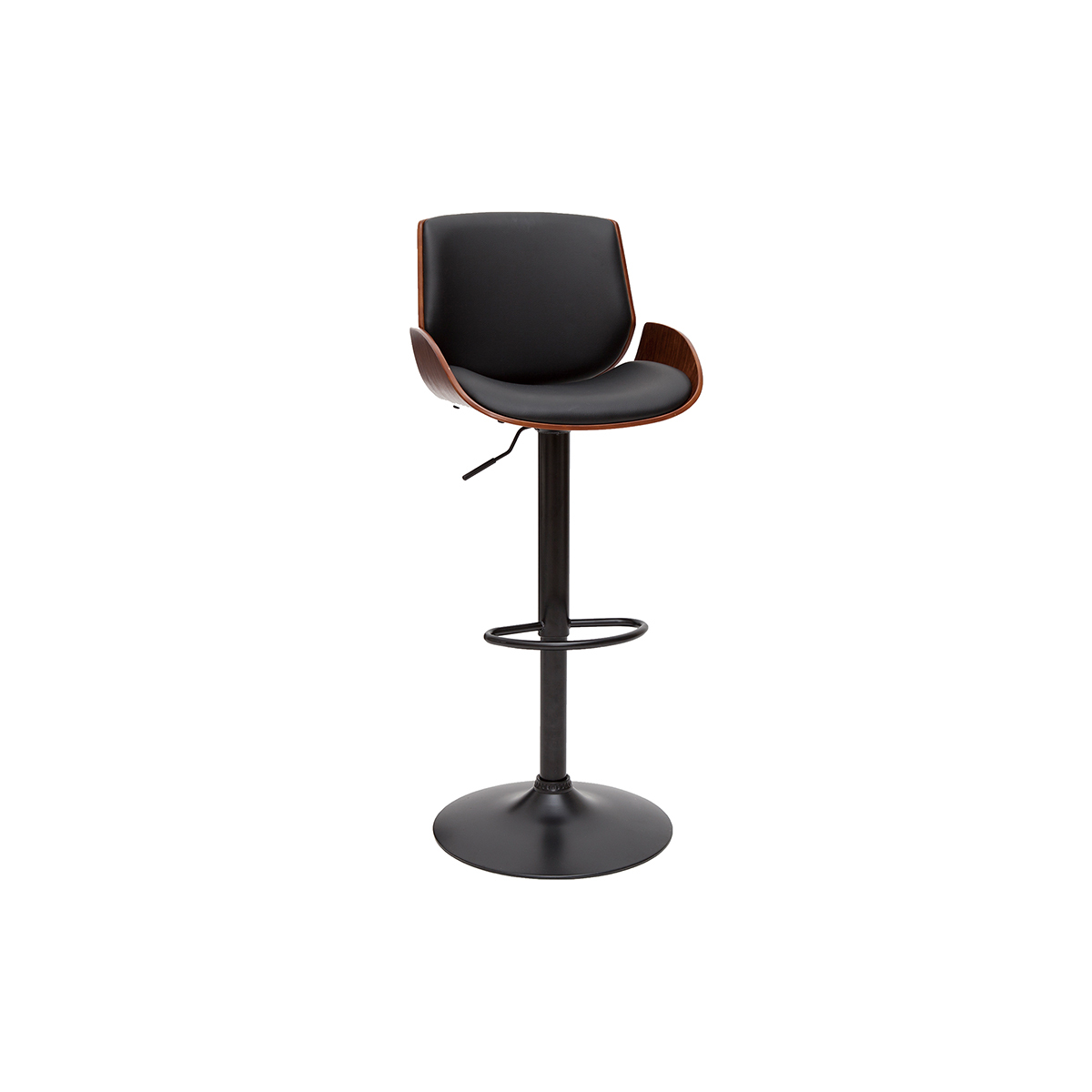 Tabouret de bar vintage relevable VESPER noyer / noir, MILIBOO