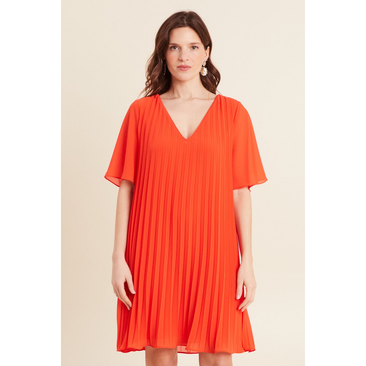 Robe droite plissée orange foncé, BREAL