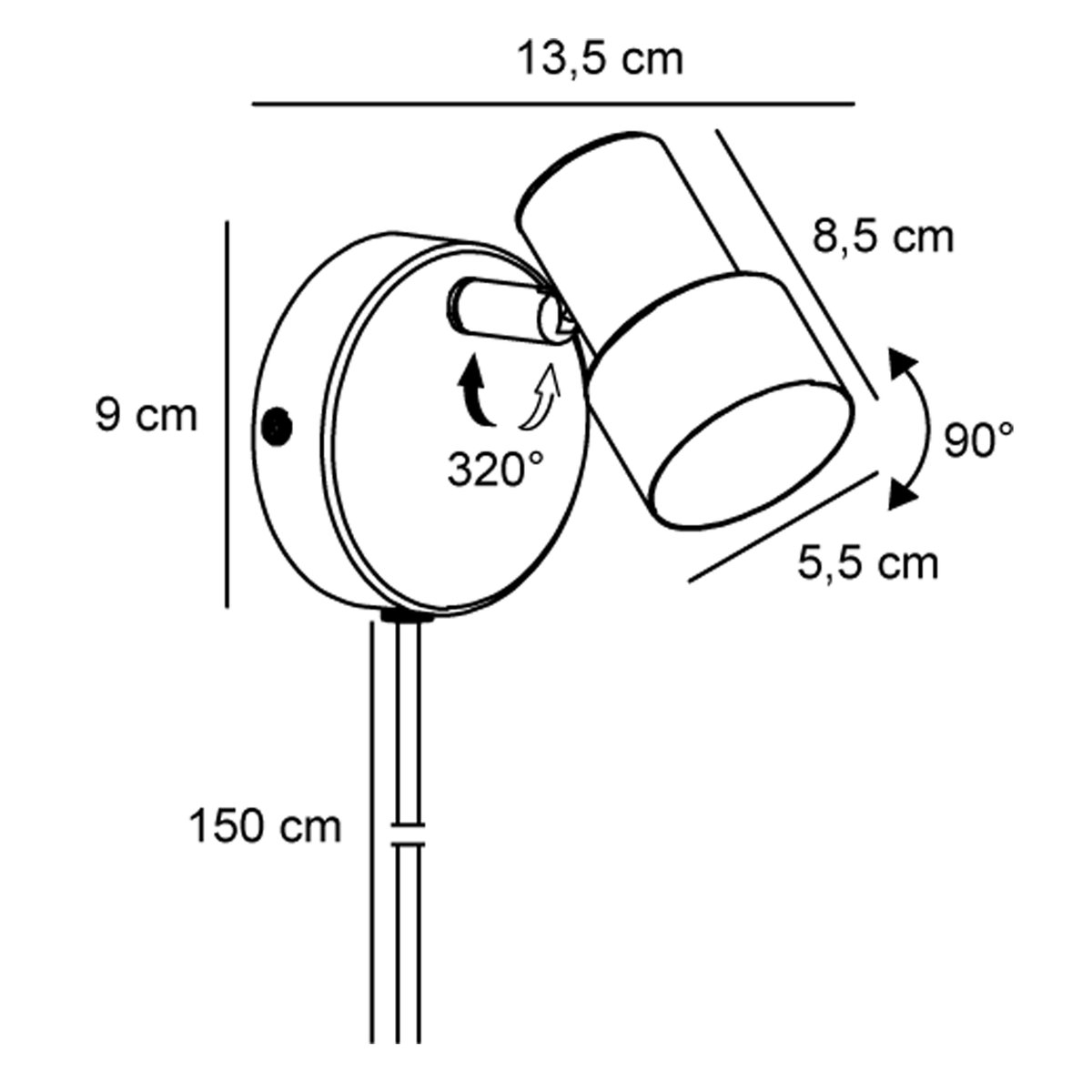 Applique murale spot orientable en métal, BOSTON noir, NORDLUX