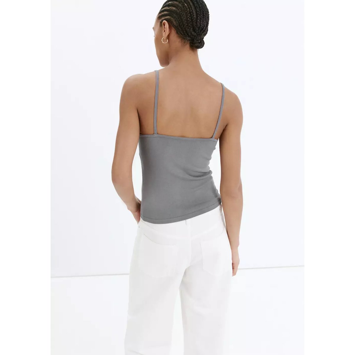 Top brillant à fines bretelles gris chiné clair, MANGO