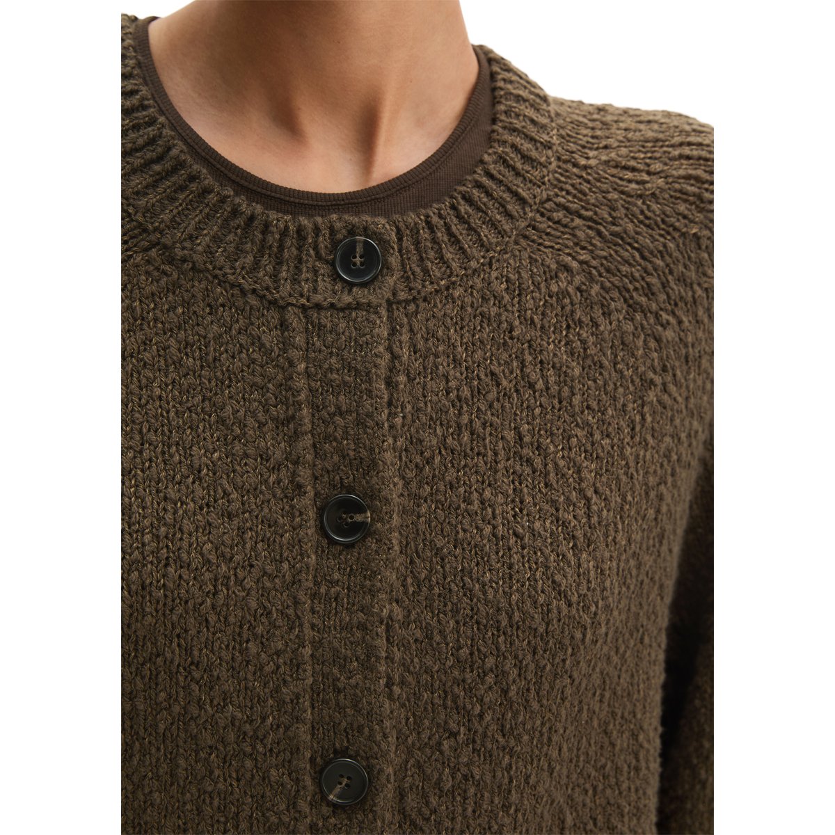 Cardigan surdimensionné en fil Heavy Cotton Slub marron fonce, MARC O'POLO