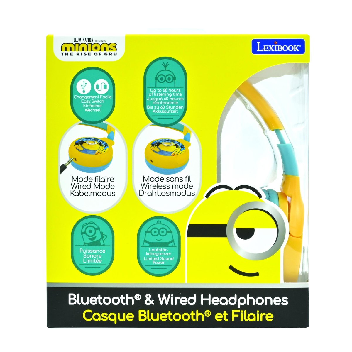 Casque 2 en 1 Bluetooth et Filaire Les Minions jaune, LEXIBOOK