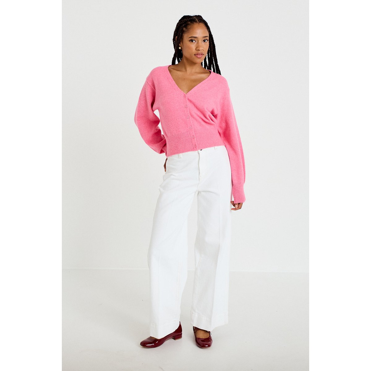 Gilet col v manches longues rose vif, CACHE CACHE