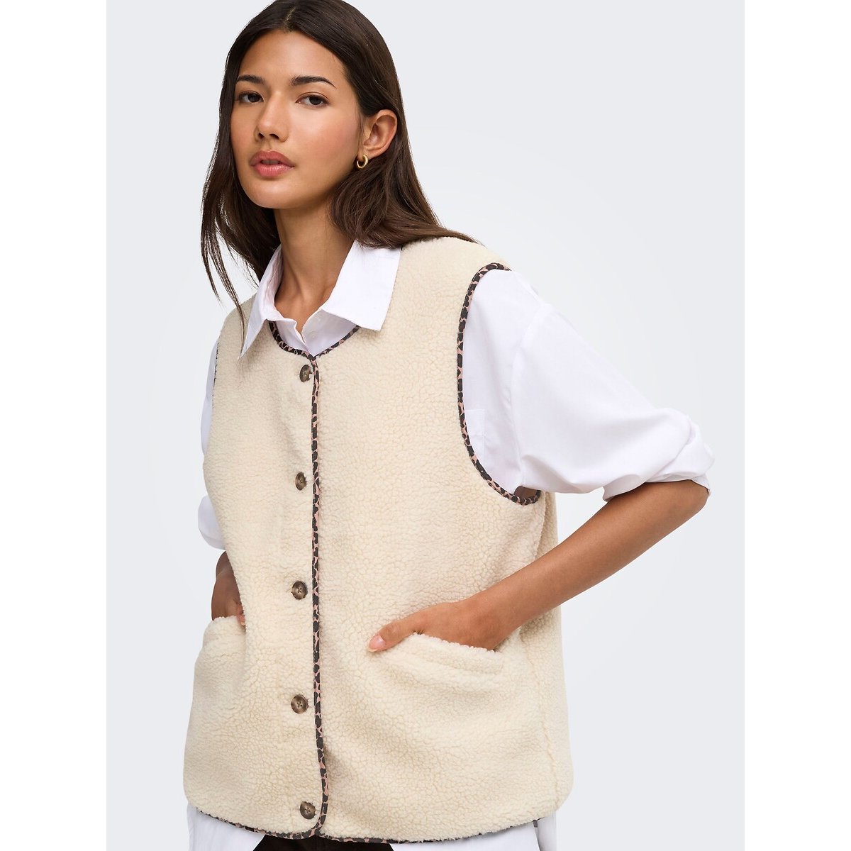 Veste sans manches en sherpa ecru, ONLY