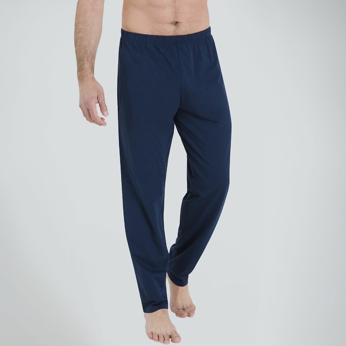 Pyjama long en coton gris + bleu marine, ATHENA