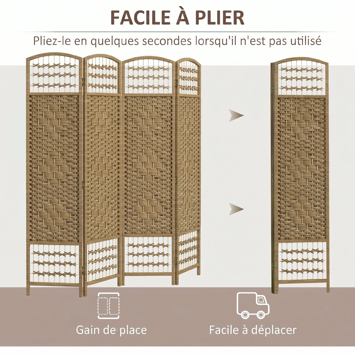 Cloison de séparation Bois Bois naturel bois naturel, HOMCOM