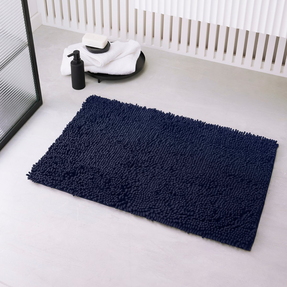 Tapis de bain mèche uni ESSENTIAL bleu marine, TODAY
