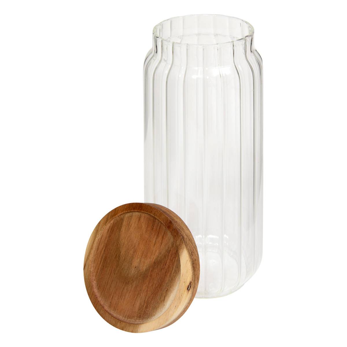 Bocal cuisine en verre borosilicate strié couvercle acacia 1L HARMONY transparent, 5FIVE SIMPLY SMART