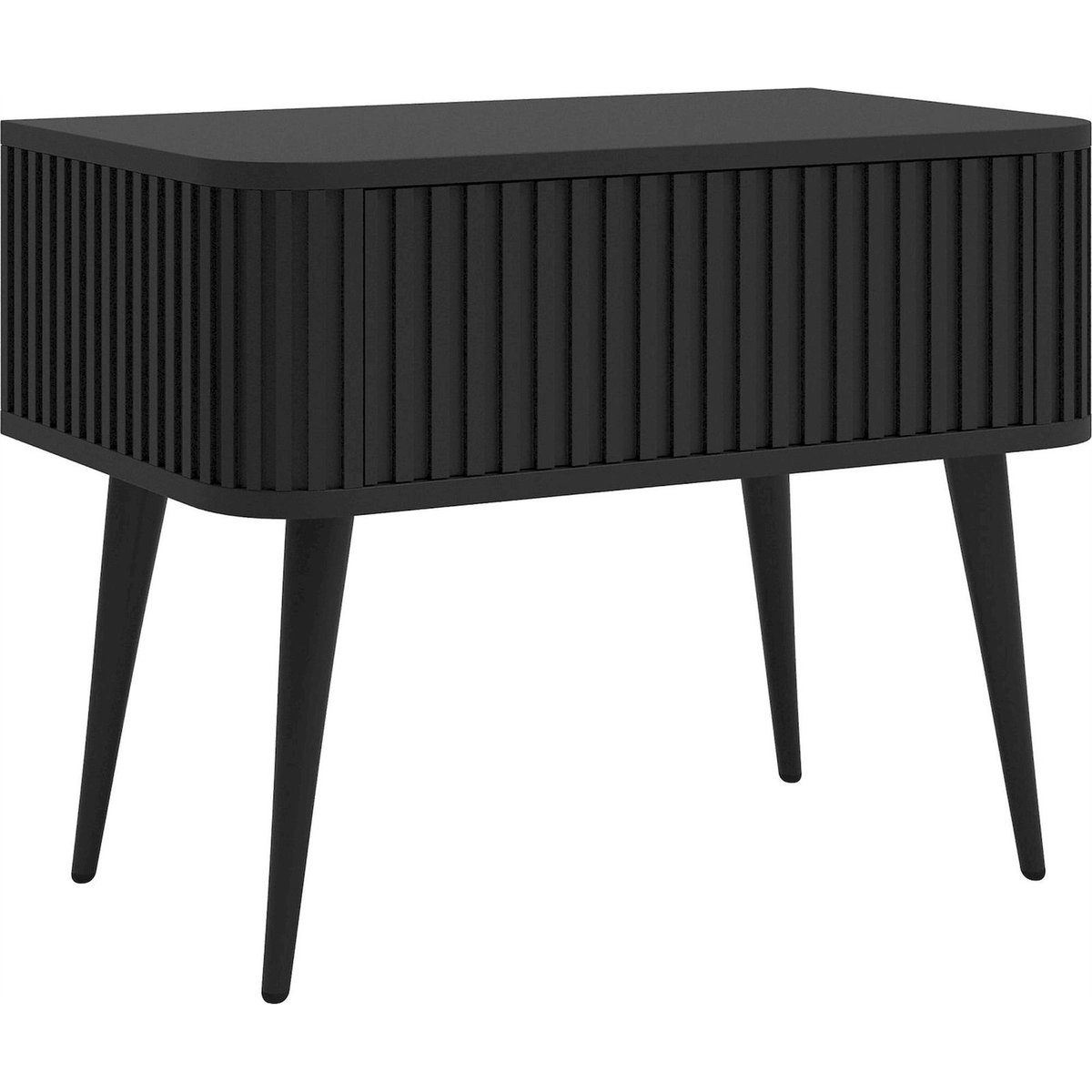 Table de chevet à façade rainurée OVARLO noir, RECOLLECTION