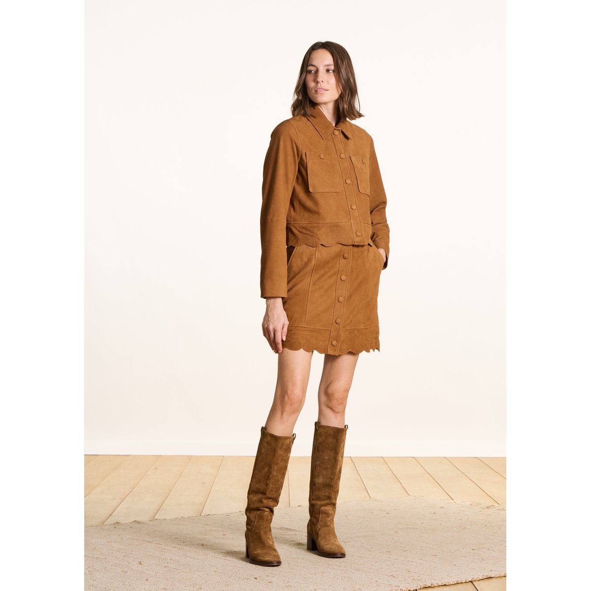 Blouson court en cuir toffee, LA FEE MARABOUTEE