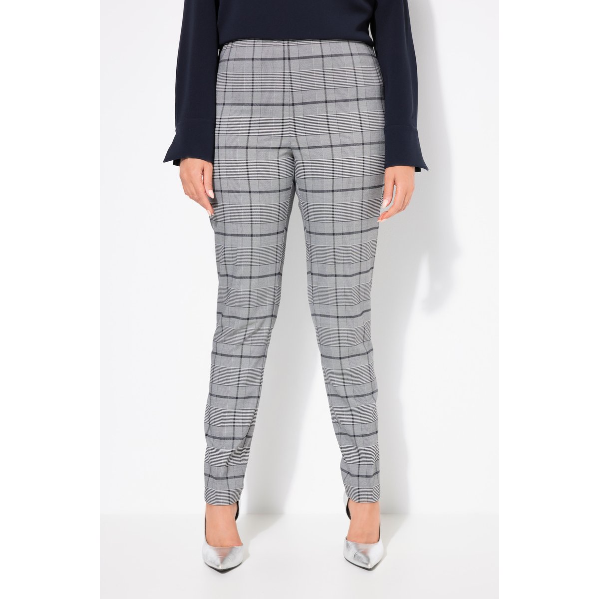 Pantalon à carreaux et pinces avec jambe marine foncé, ULLA POPKEN