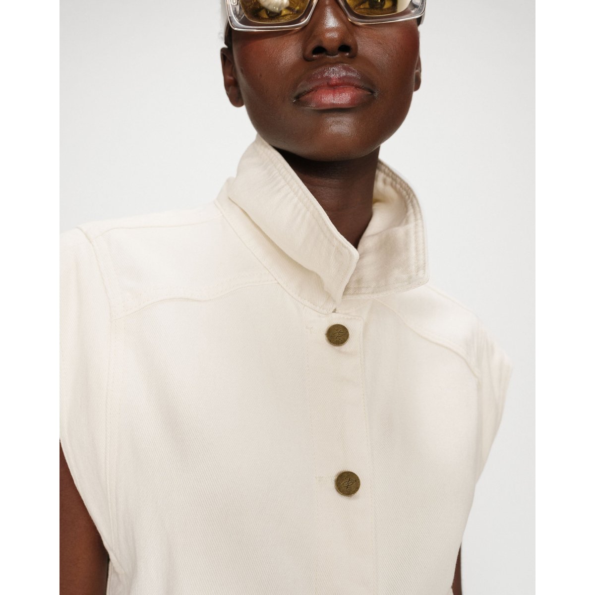 Veste sans manches en jean oversize skyblue Vallonia ecru, GRACE & MILA
