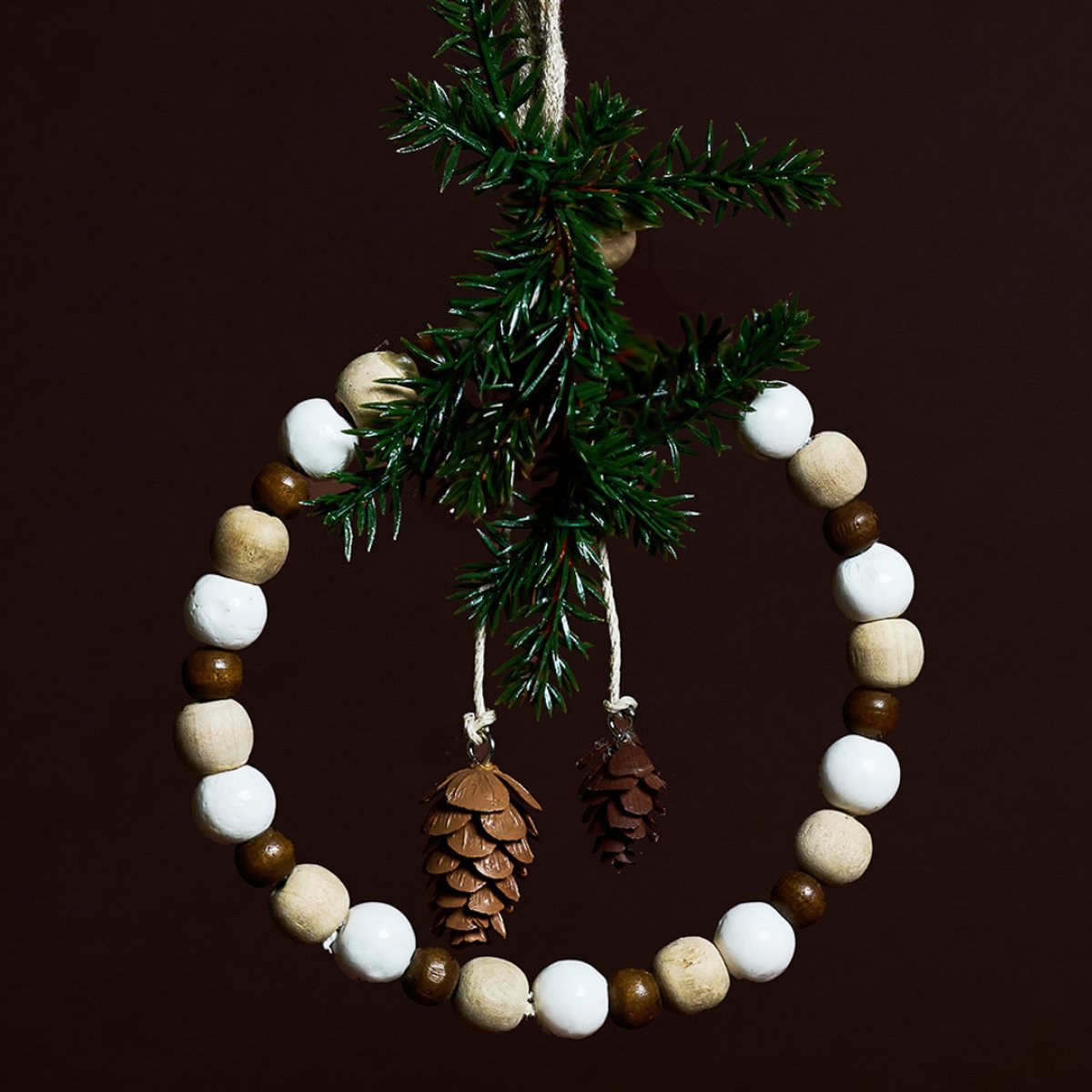 Suspension de noël décorative cercle en bois D13 beige, SIA DECO