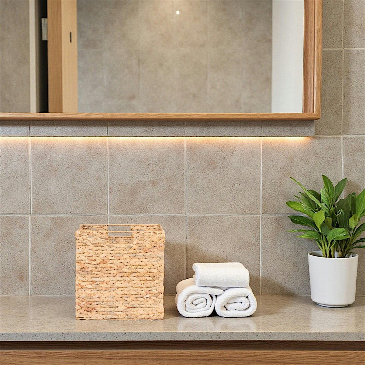 Panier de rangement pliant en jacynthe d'eau 30 cm beige, PIER IMPORT