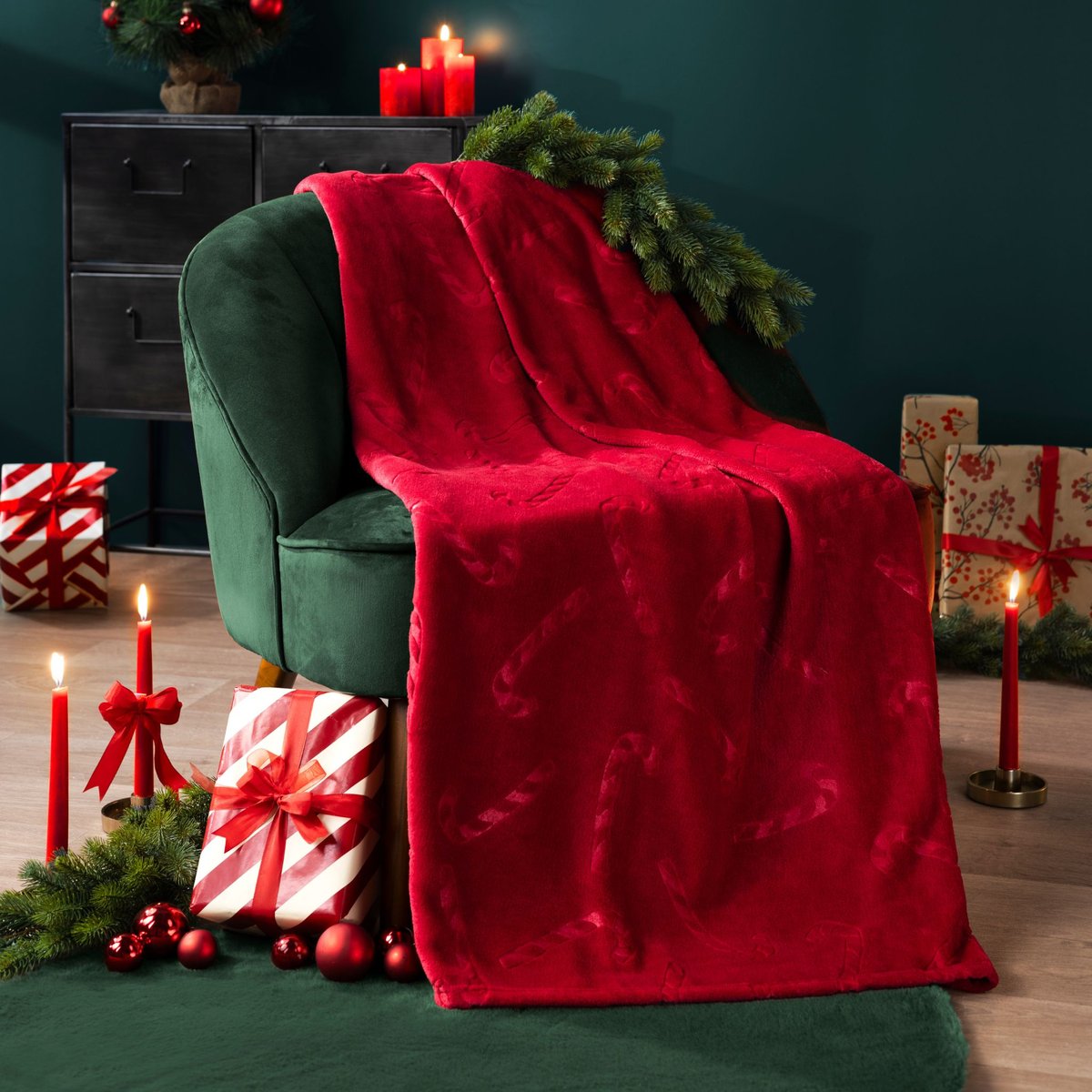 Plaid polaire chaud Sucre d'orge rouge, TERRE DE NUIT