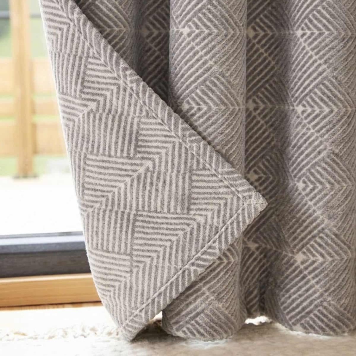 Rideau tissé jacquard chenille 140x250cm gris, ORNAMI