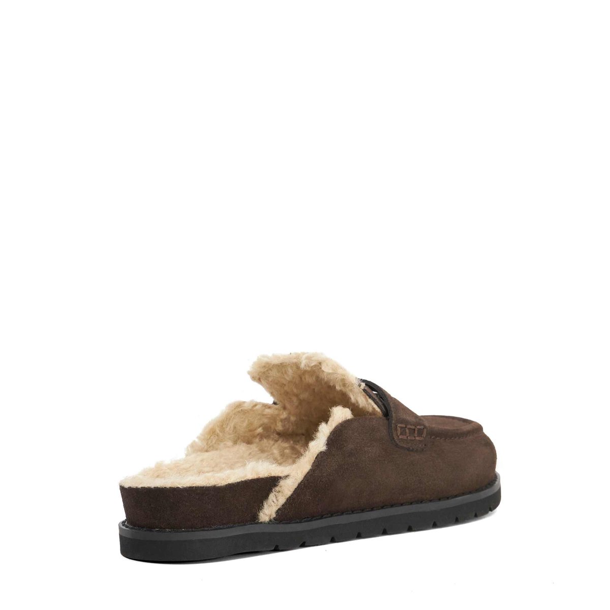 Mocassins mules en daim à arrière ouvert doublés imitation peau de mouton - GOLDY brown-suede, DUNE LONDON
