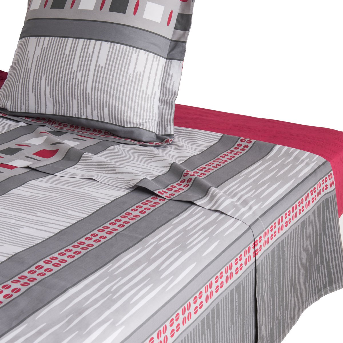 Drap plat imprimé en lyocell, CORENTIN gris, ORIGIN