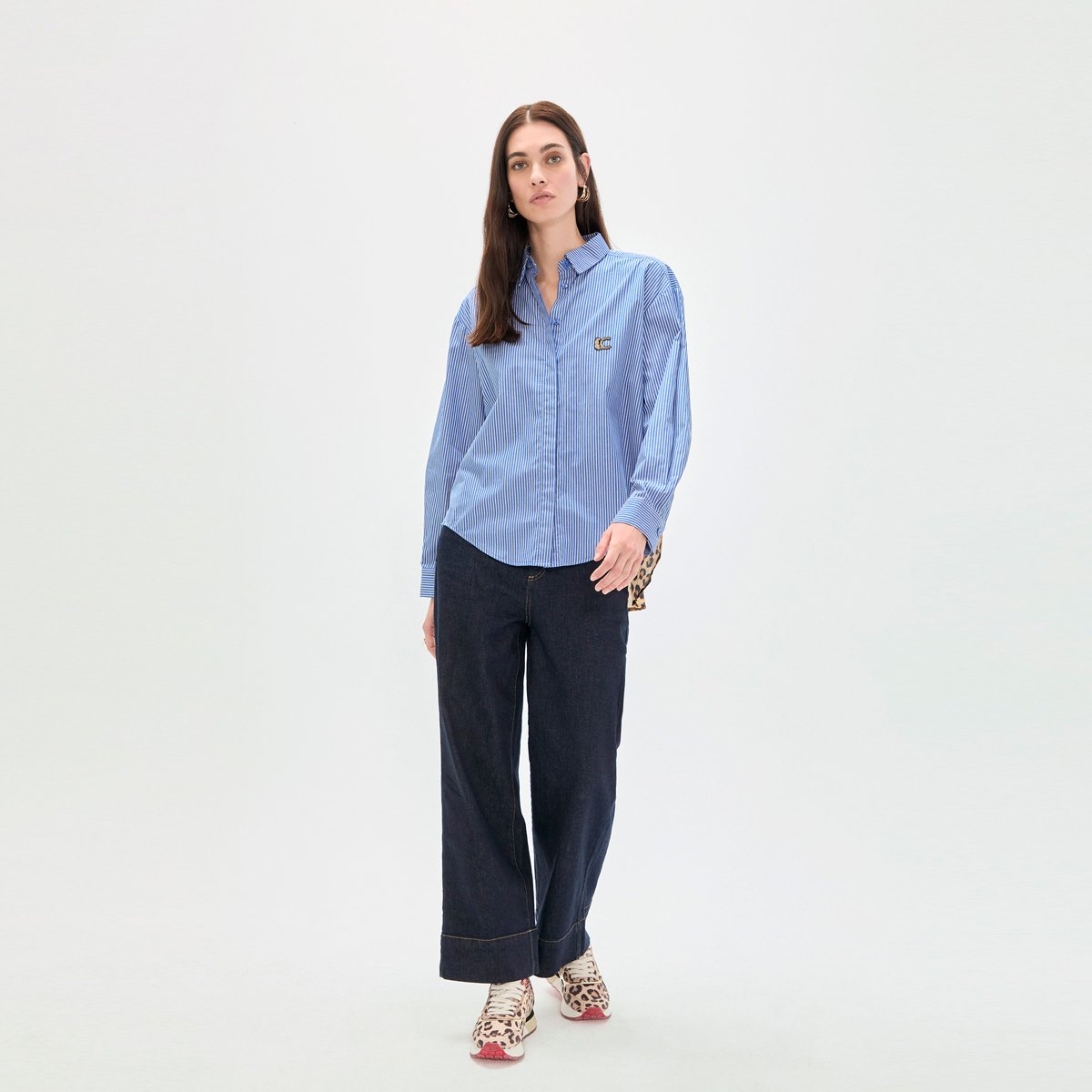 Chemise rayée à dos imprimé léopard bleu, LOLA CASADEMUNT