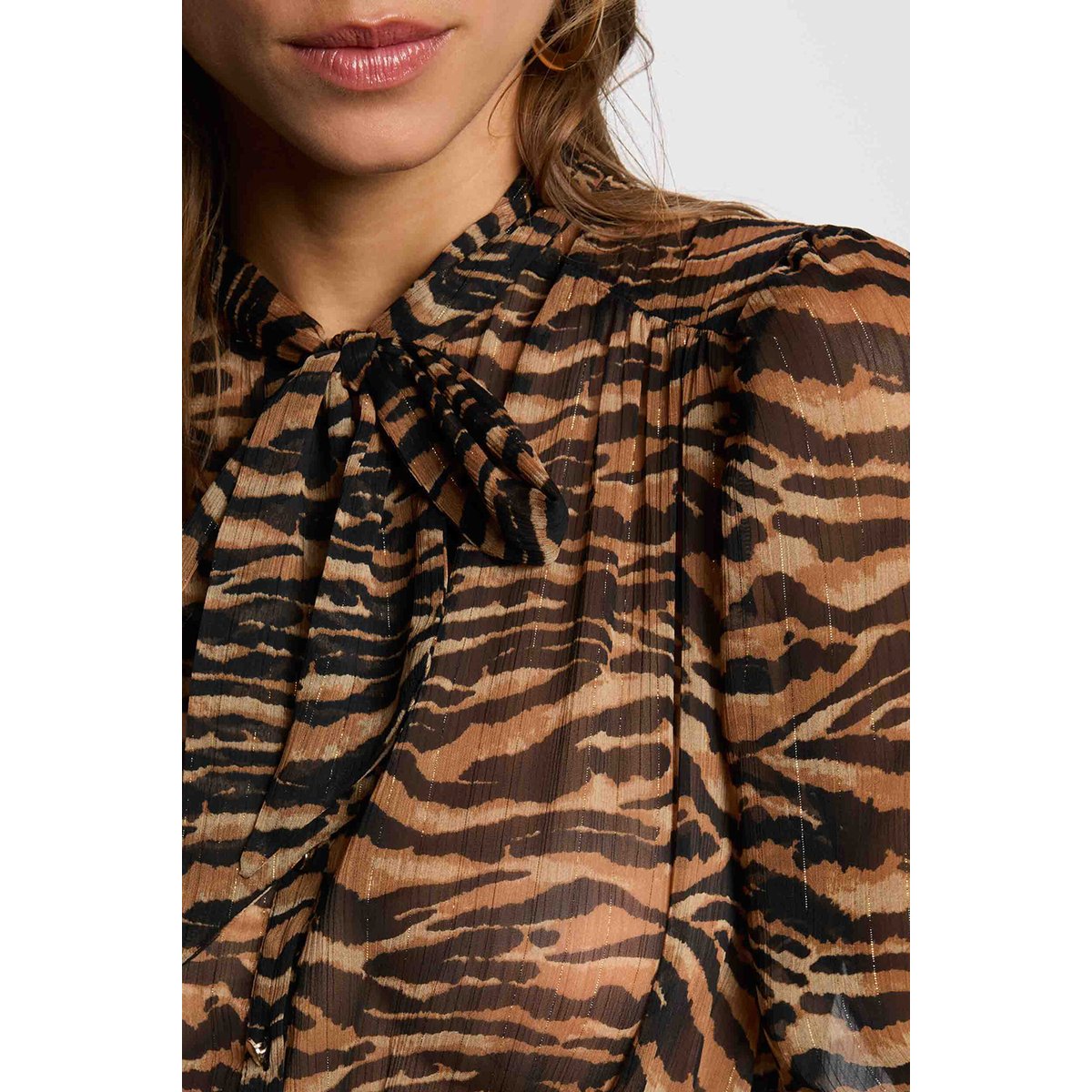 Robe voile col lavallière multicolore, MORGAN