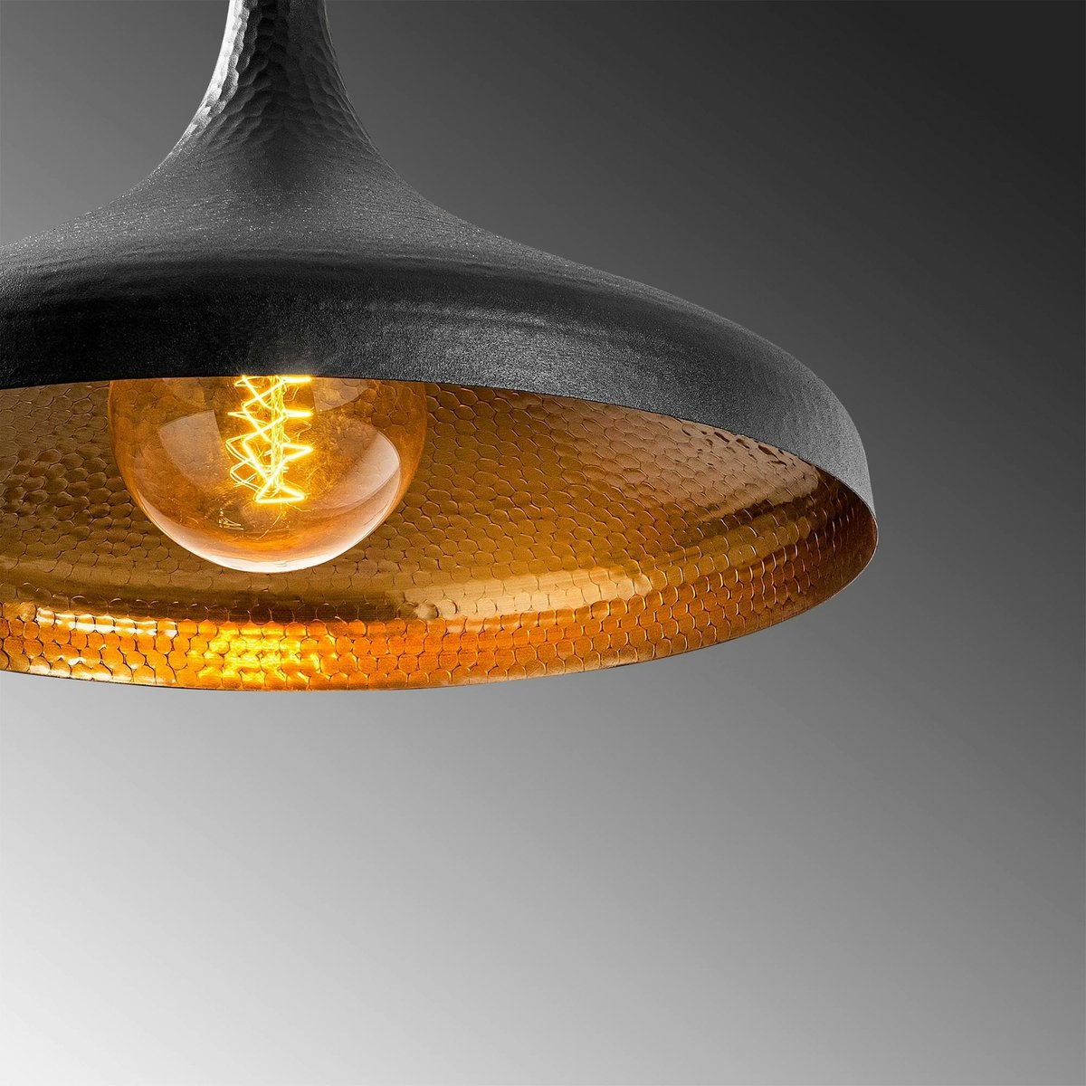 Suspension design noire & dorée évasée, fini alvéolé SILE noir, PIER IMPORT